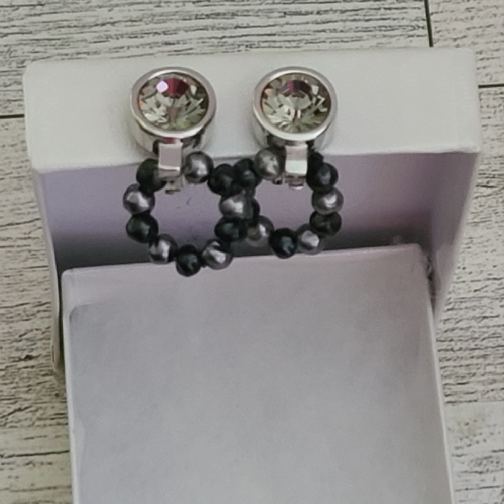 Givenchy Clip-on Earrings Silver Beaded Black Used Perfect Condition Jewlery